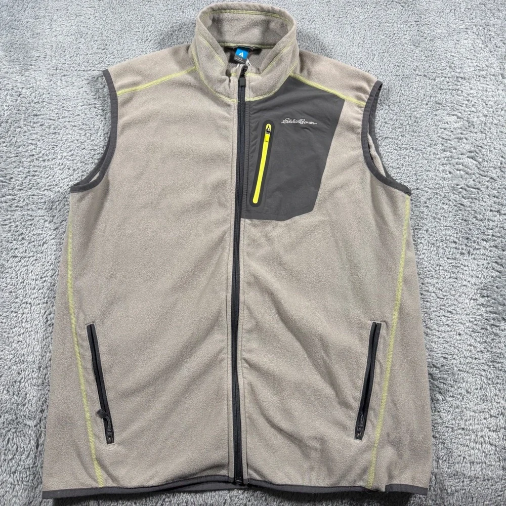 Eddie Bauer First Ascent Mens Large Gray Fleece‎ Full Zip Vest Hiking Outdoor